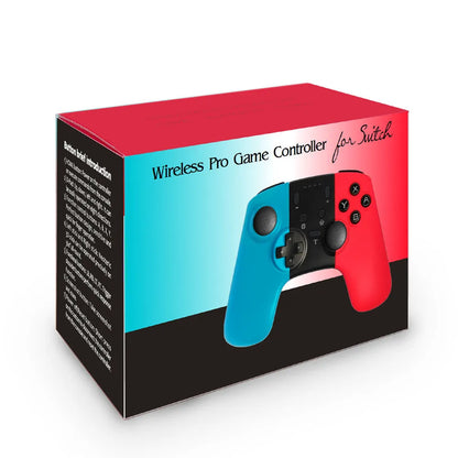 Wireless Nintendo Switch Pro controller in black, white, or blue with analogue sticks and action buttons.