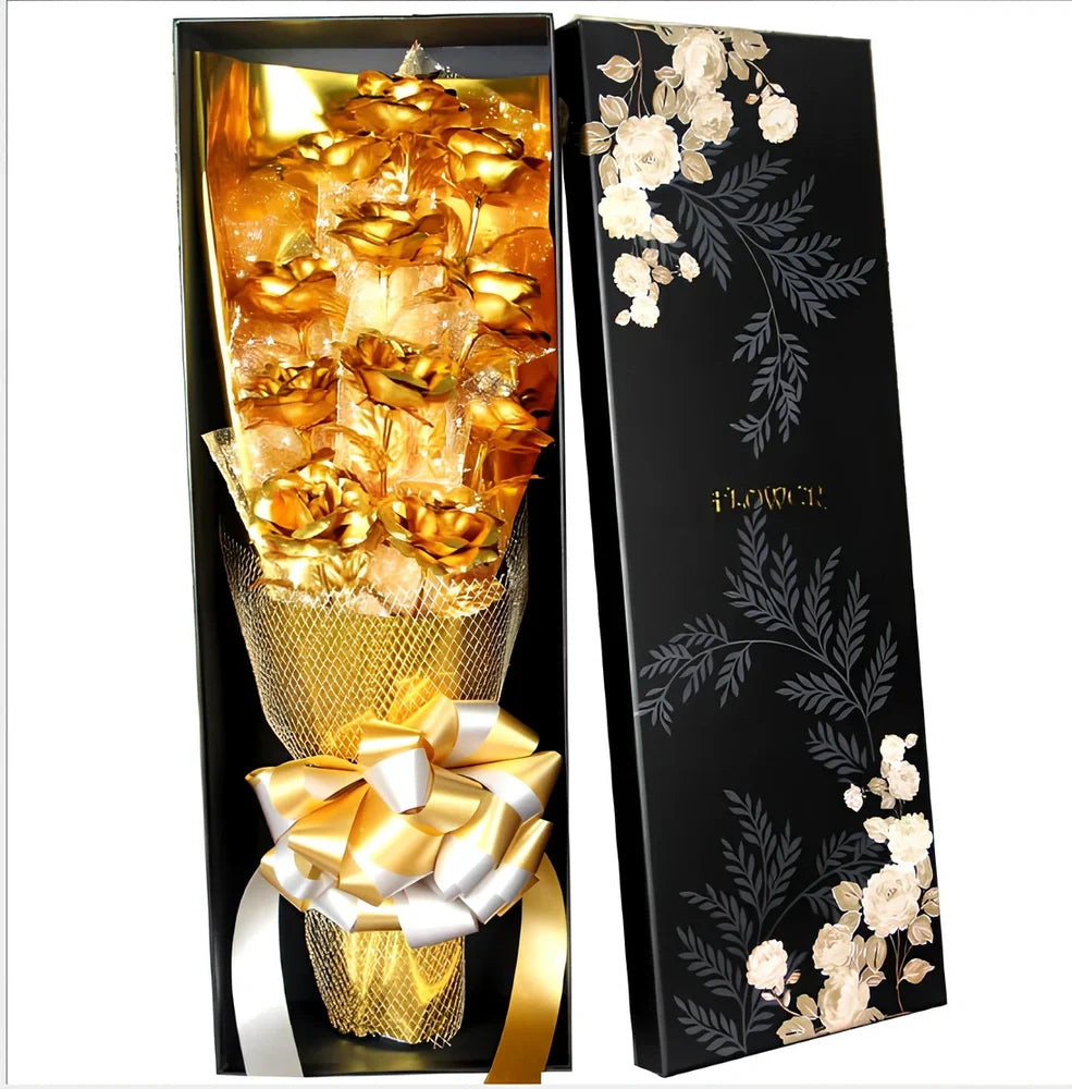 24K golden foil rose bundle in red, 9 stems, 30 cm tall for Valentine's gifting and home decor