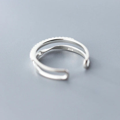 Adjustable S925 silver twisted double row ring with Korean-inspired design