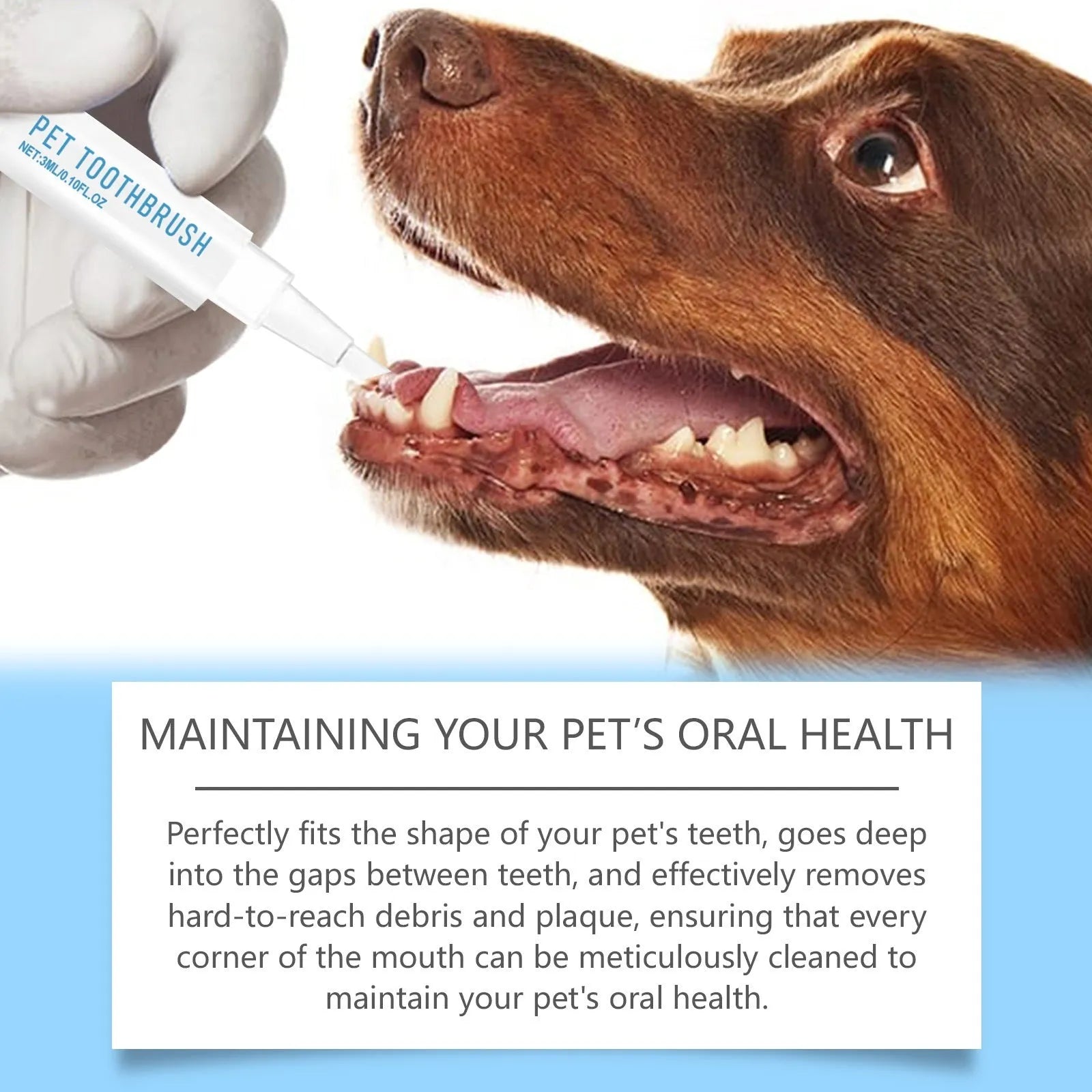 3ml soft-bristled pet toothbrush pen for cleaning dog and cat teeth.