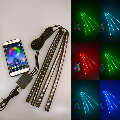 Car interior LED atmosphere lighting system with eight colours and voice control
