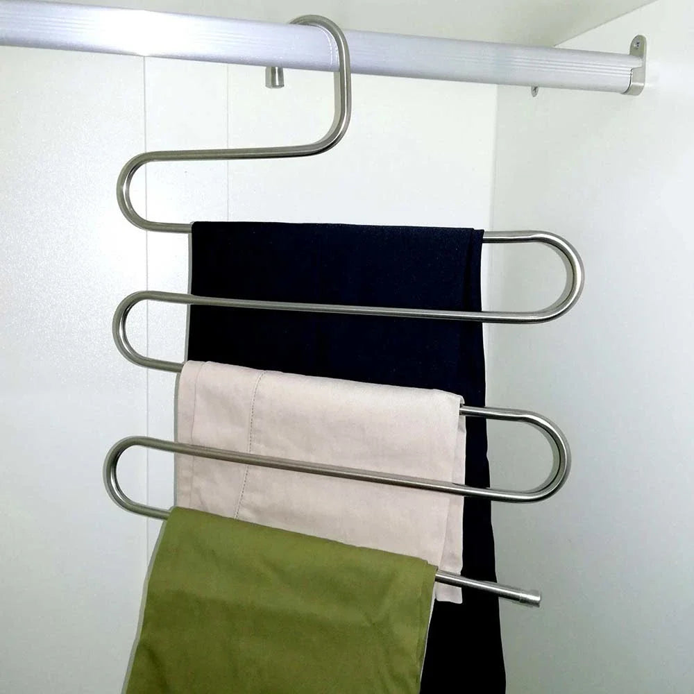 Adjustable 5-Tier Pants Rack in stainless steel with non-slip coating for space-saving closet organization