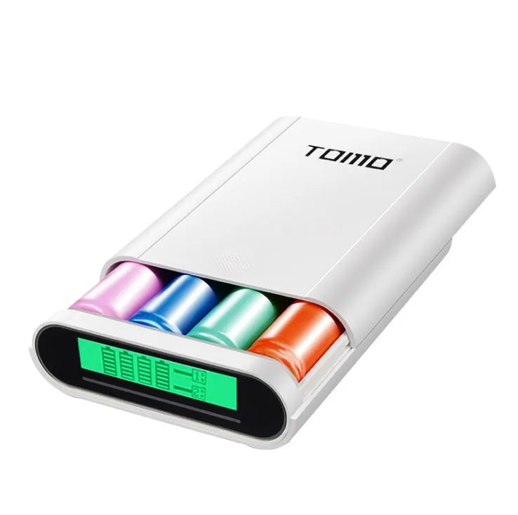 Black DIY mobile power box for 18650 batteries with LCD screen and dual USB ports