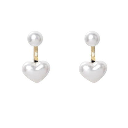 Heart-shaped stud earrings with electroplated alloy setting and inlaid artificial gems in Korean women's jewellery style