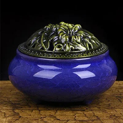 Retro ceramic incense burner in multiple glaze colours with 8cm diameter and 7cm height