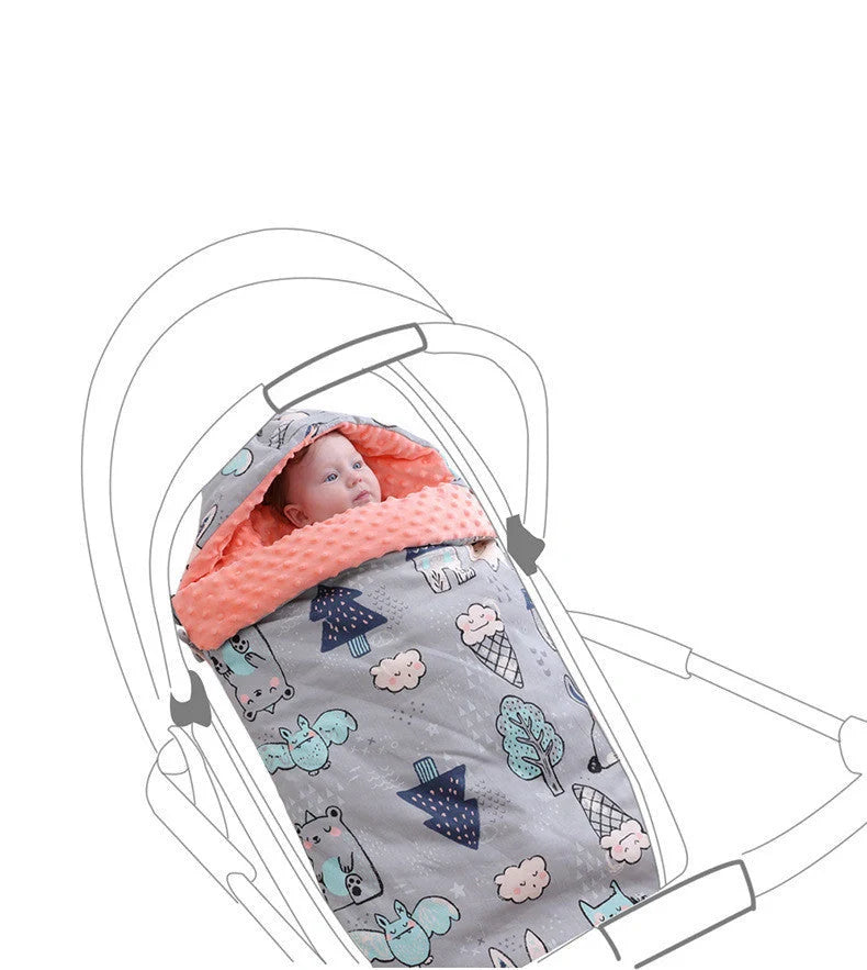 Newborn baby blanket with warm fleece and stroller cover in pink horse design