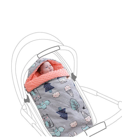 Newborn baby blanket with warm fleece and stroller cover in pink horse design