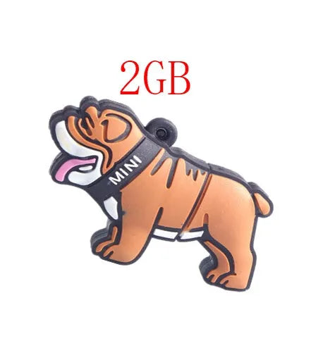Silicone bulldog USB flash drive with custom logo printing, available in 2GB to 64GB capacities.
