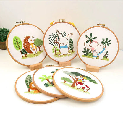 DIY embroidery material package with cotton linen fabric in Rabbit's Secret cartoon style.