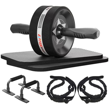 Indoor push-up bracket and seven abdominal wheel fitness kit in four colour options