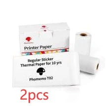 Compact Bluetooth-enabled thermal label printer in white, pink, and green colors with various label options