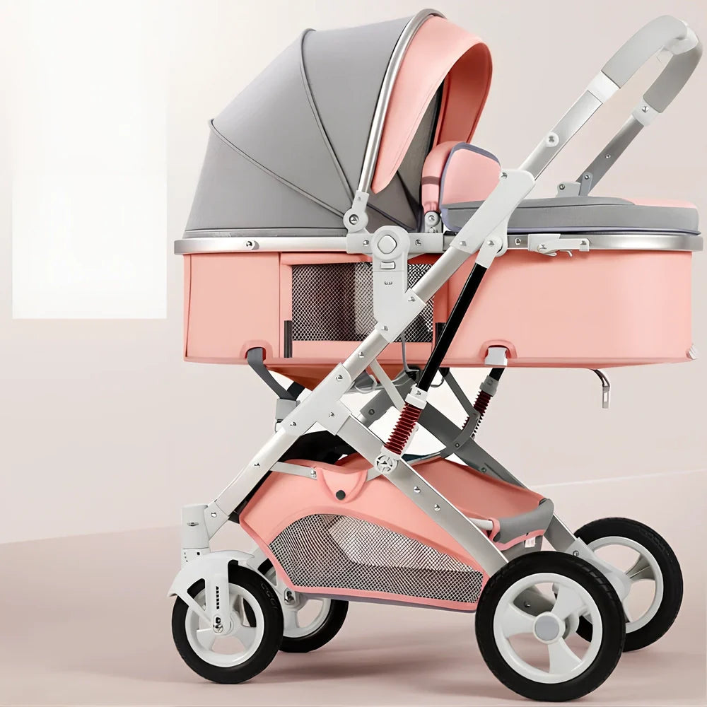 Portable folding baby stroller in dark blue with aluminum alloy frame and rubber wheels for 0-36 month newborns