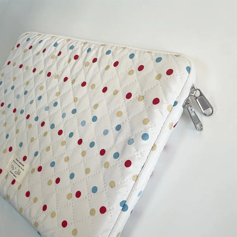 Women's polka dot laptop bag in three size options: 11 inches, 13/14 inches, and 15/15.6 inches.