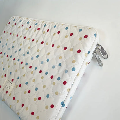 Women's polka dot laptop bag in three size options: 11 inches, 13/14 inches, and 15/15.6 inches.