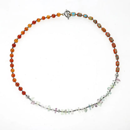 Hand-woven red agate round beads bracelet with geometric shapes and texture design