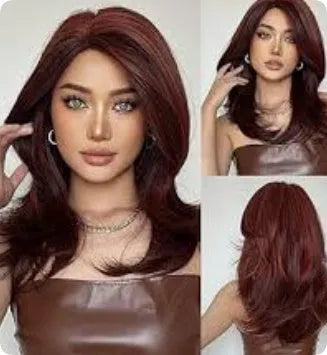Mid-length full-head wig with platinum gradient colour, long curly hair, and bangs in star fashion style