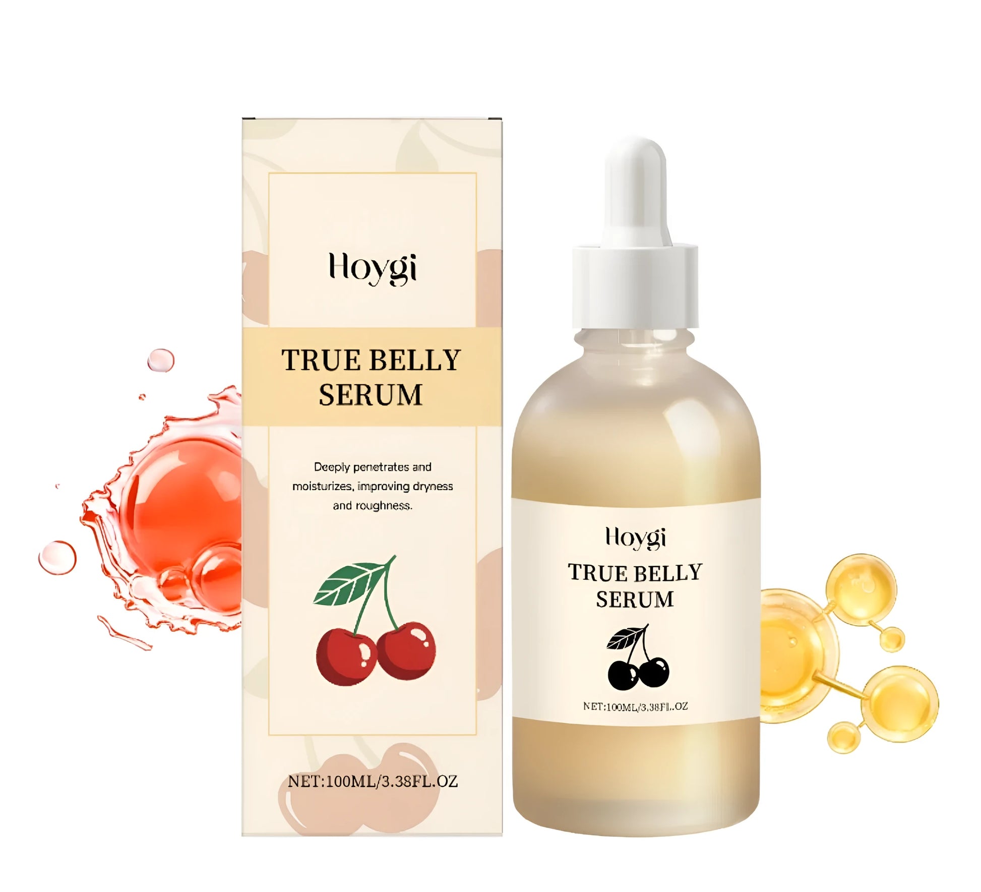 100ml abdominal firming fluid bottle with dropper containing hyaluronic acid serum