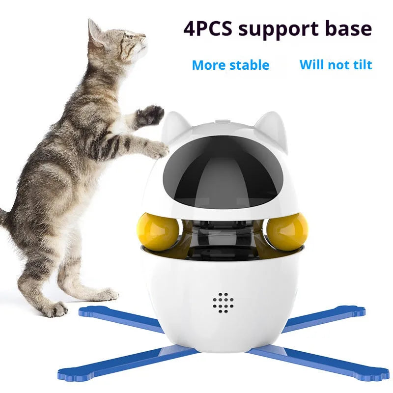 White automatic interactive cat toy with elastic rope on flexible stick for indoor feline play