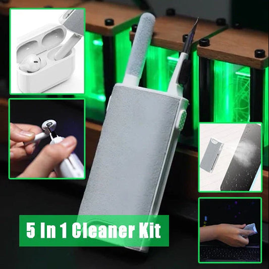 All-in-one smart screen cleaning kit with soft flocking sponge and high-density brush for effortlessly removing dust, smudges, and grime from electronic devices like phones, tablets, laptops, and more.