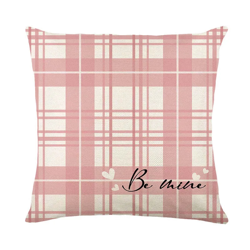 Plaid heart printed Valentine's Day pillow cover measuring 45x45cm in one of four colour options