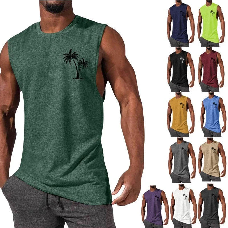 Coconut Tree Print Athletic Tank Top for Workout, Beach, and Casual Wear
