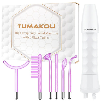 Purple high wave electrotherapy rod beauty instrument with six accessory heads for skincare treatments