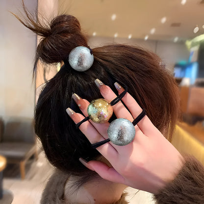 Resin ball hair band with electroplated gold finish, round head rope style design