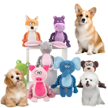 Hippo design plush dog toy with sound feature and cotton rope interior for interactive tug training