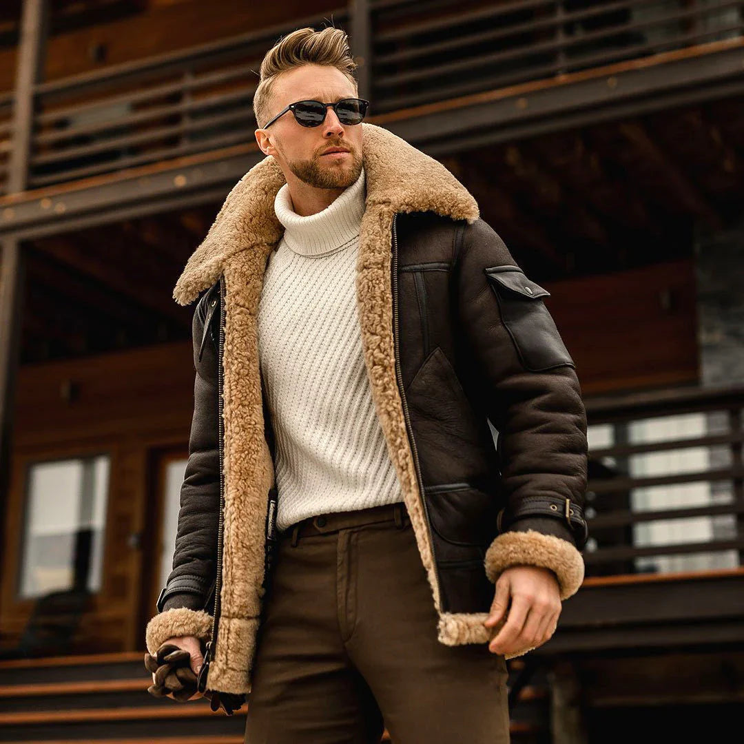 Military-inspired fleece jacket for men, featuring a plush fur collar, multiple pockets, and a range of classic color options.