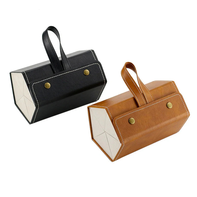 Foldable PU leather sunglasses and eyeglasses travel organiser case in black and brown