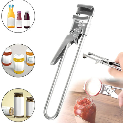 Adjustable stainless steel bottle and jar opener, 19cm long, 120g weight with non-slip handle for secure grip