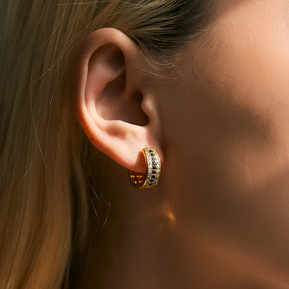 Women's geometric earrings with round design elements and 18K gold electroplated finish in colour KE1268
