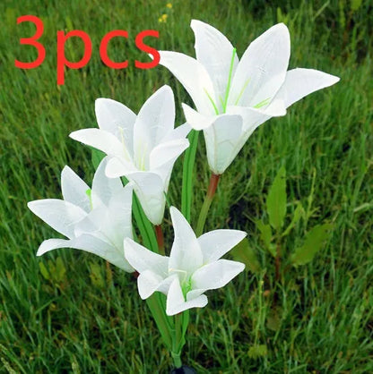 2 pack solar LED lily flower stake lights, purple and white, colour changing, IP65 waterproof, 26.5 inch garden decoration