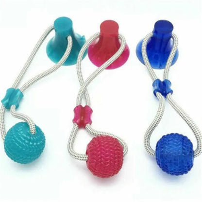 Dog biting sucker multifunction pet molar bite toy with rubber, TPR and cotton fibre rope in red, blue, green, orange or purple