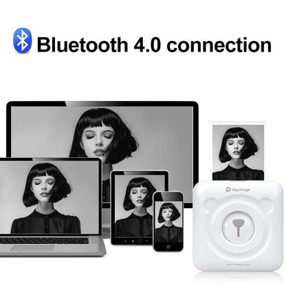 Compact Bluetooth thermal printer for instant photo printing, with wireless connectivity and customizable templates
