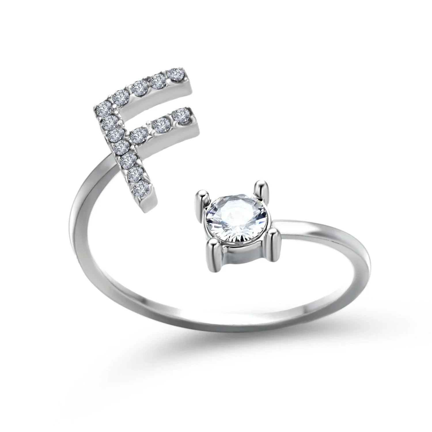 Personalized Initial Letter Crystal Ring with Adjustable Design in Gold, Silver, and Rose Gold Colors