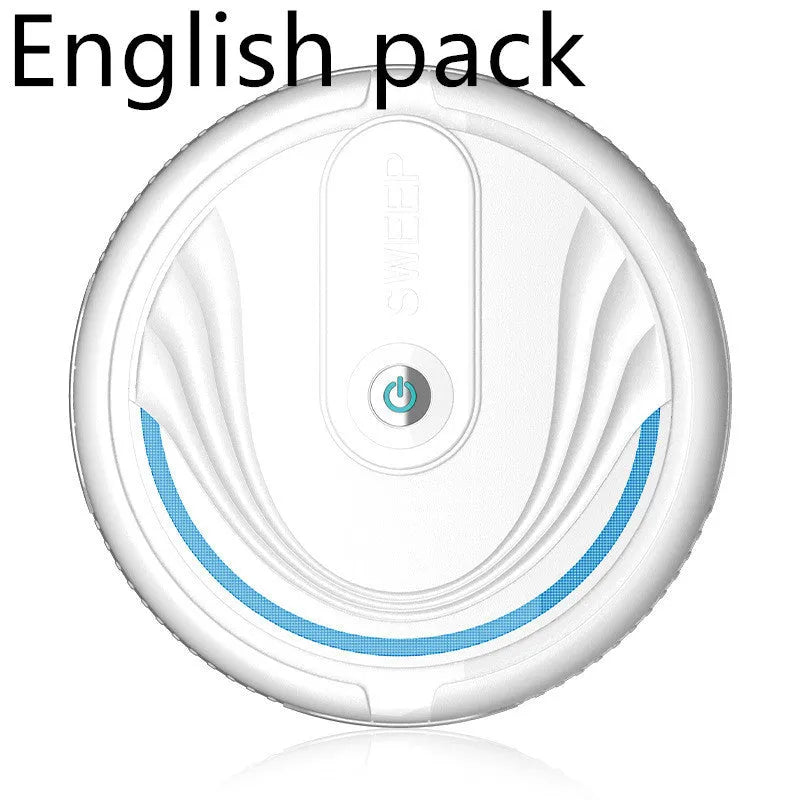 Black automatic sweeping robot vacuum cleaner with remote control on a wooden floor.