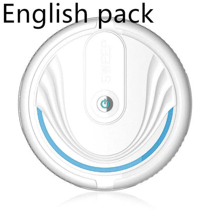 Black automatic sweeping robot vacuum cleaner with remote control on a wooden floor.