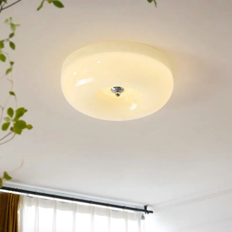 Cream-coloured bedroom ceiling lamp with three-colour light, 30cm or 40cm diameter, American-style design