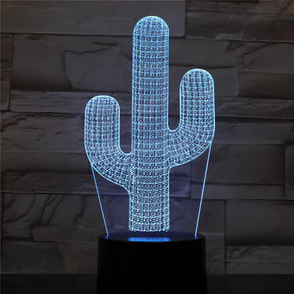 Cactus-shaped LED night light with colour-changing display and remote control, dimensions 200×150×87mm