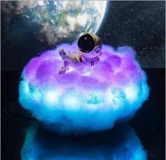 Enchanting cloud-inspired astronaut lamp with a rainbow-like glow, creating a mesmerising and whimsical atmosphere.