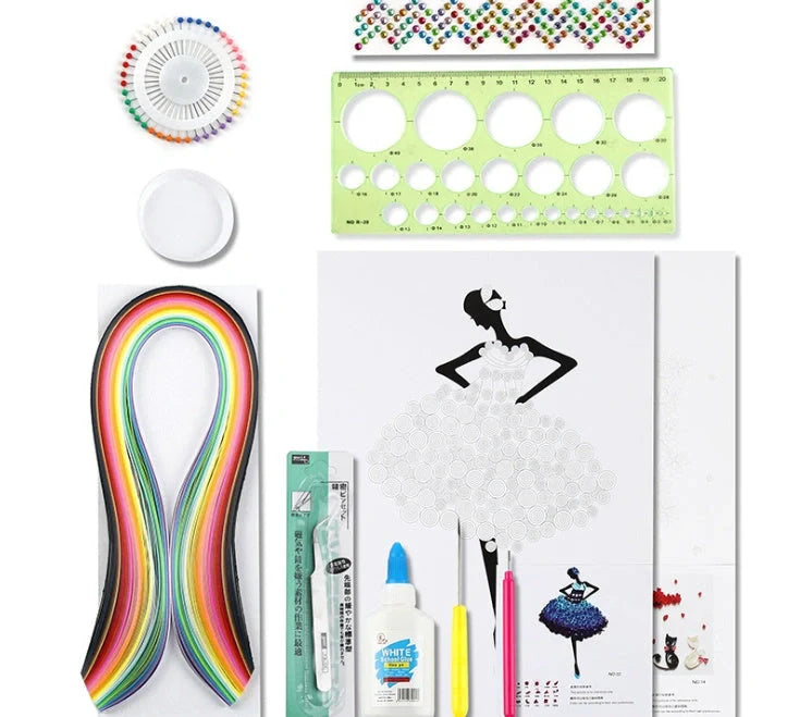 DIY Paper Craft Quill Art Kit with assorted colour paper strips and crafting tools