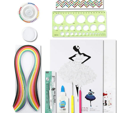 DIY Paper Craft Quill Art Kit with assorted colour paper strips and crafting tools