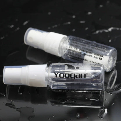 Anti-fog liquid bottle with spray nozzle for eyewear fog prevention