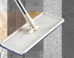 Flat floor mop for home cleaning with superfine fibre head and 360-degree rotation design to remove stubborn stains from wooden floors, tile surfaces and marble flooring with aluminium pole and plastic bucket for convenient storage
