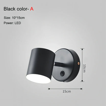 Modern bedside wall lamp in black with PVC shade and push button, LED G4 bulb for hotel room lighting