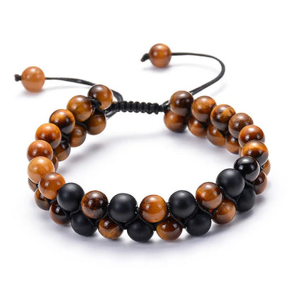 Tiger eye couple bracelets with matte black agate beads in geometric design