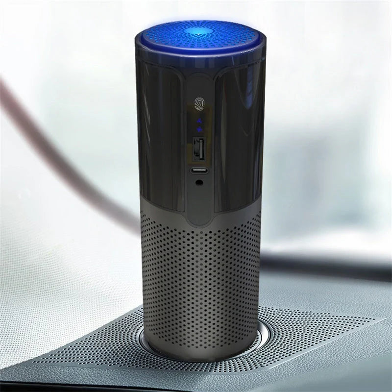 Compact car air purifier with HEPA technology in various colours