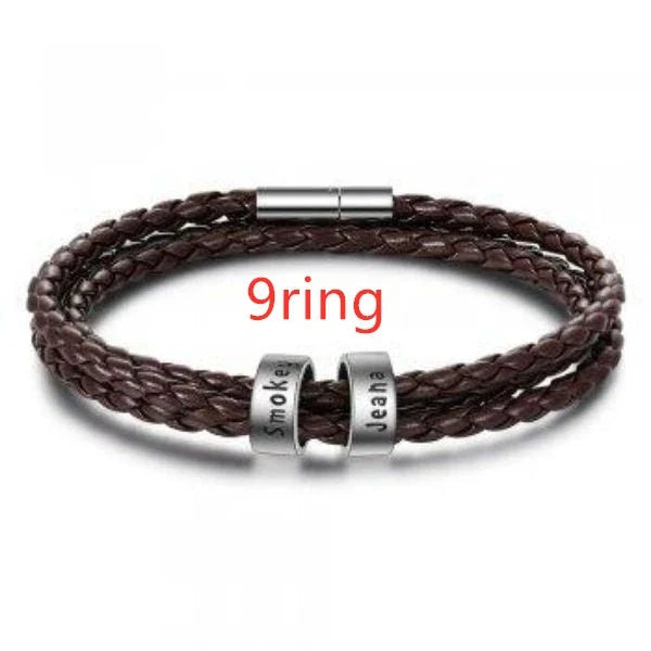 A personalized leather bracelet with engraved beads, a thoughtful gift for men
