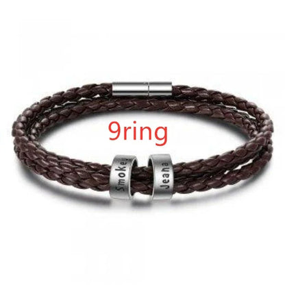 A personalized leather bracelet with engraved beads, a thoughtful gift for men